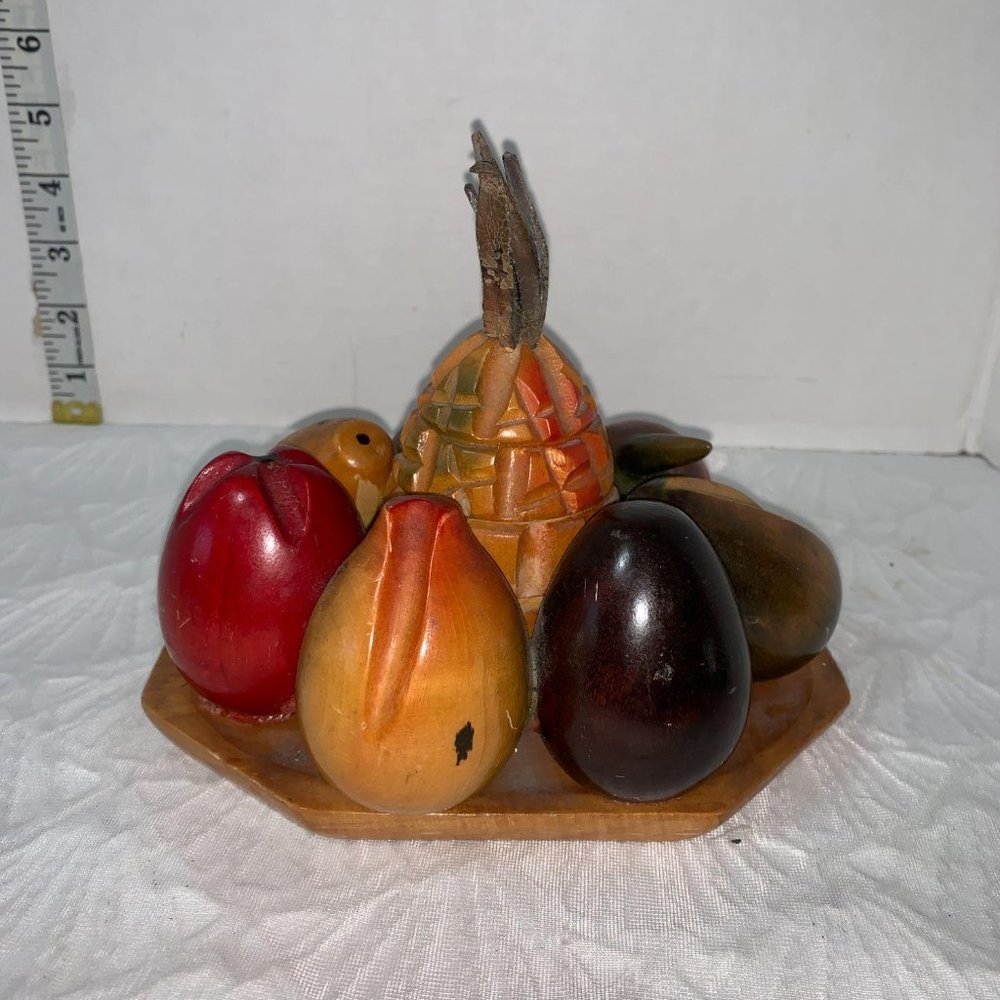 Vintage wooden colorful fruit on a plate pineapple